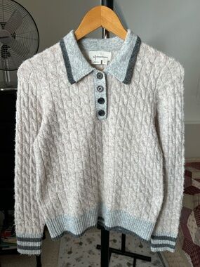 Anthropologie Cable Knit Collared Polo Sweater Small